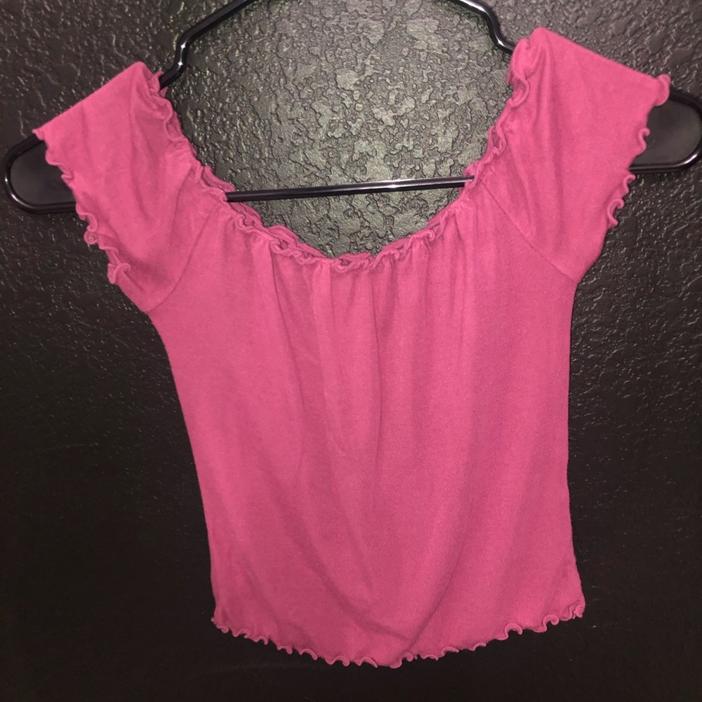 Mauve off the shoulder crop top with lettuce trim